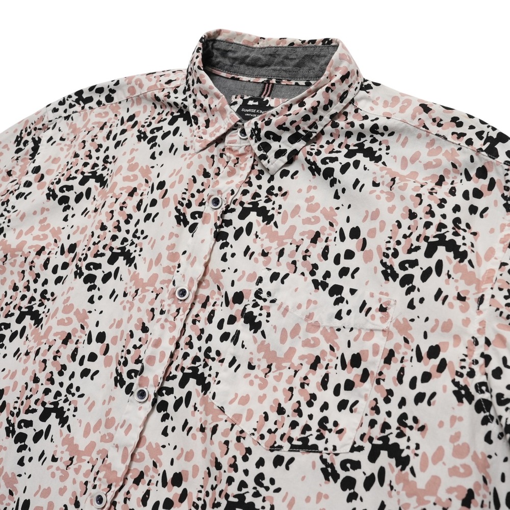 Sunrise Kingdom Button Up Mens XL Pink Black Leopard Print Abstract Shirt